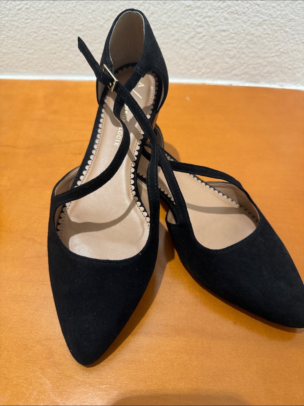 Anthropologie Black Pointed Suede Flats